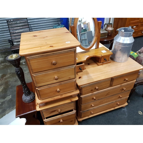 112 - PINE CHEST OF DRAWERS & DRESSING MIRROR & QUANTITY OF OTHER FURNITURE