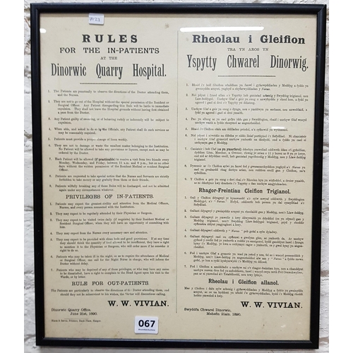 67 - RULES OF INPATIENTS DINORWIC QUARRY HOSPITAL 1890