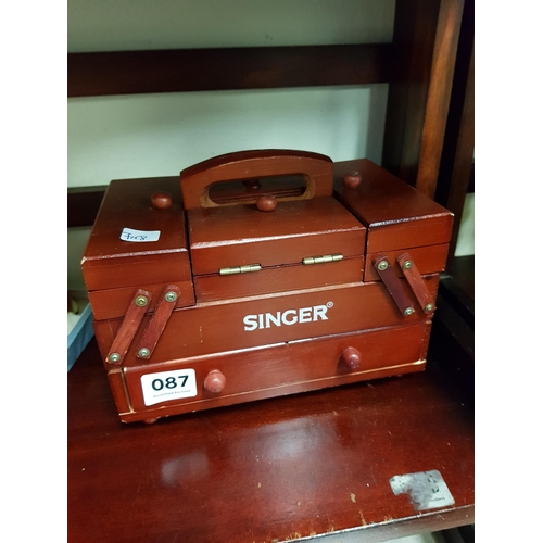 87 - SMALL WOODEN SINGER SEWING BOX