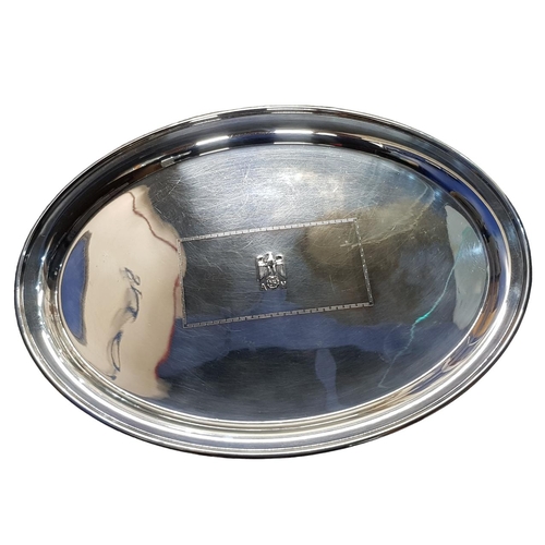 126 - ADOLF HITLER PERSONAL FORMAL SILVERWARE, SOLID SILVER OVAL SERVING TRAY FROM THE BERGHOF BY BRUCKMAN... 