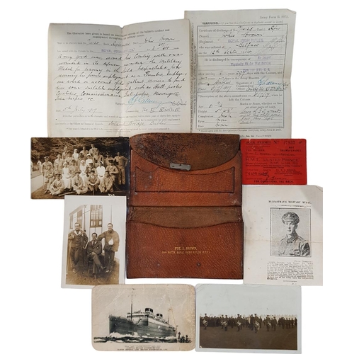 44 - LEATHER WALLET BELONGING TO PTE.J.BROWN 14TH BATTN. ROYAL IRISH RIFLES (Y.C.V) ALONG WITH VARIOUS PA... 