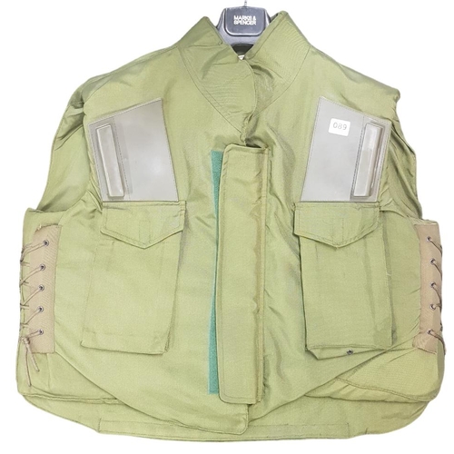 89 - LATER OP BANNER ARMY FLACK JACKET WITH TWO GREEN RUBBER RIFLE BUTT PADS