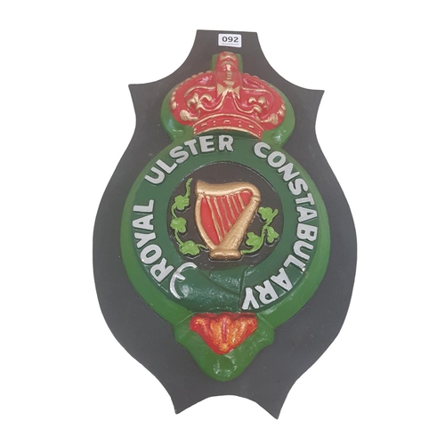 92 - COPY OF A KINGS CROWN ROYAL ULSTER CONSTABULARY BARACKS SIGN