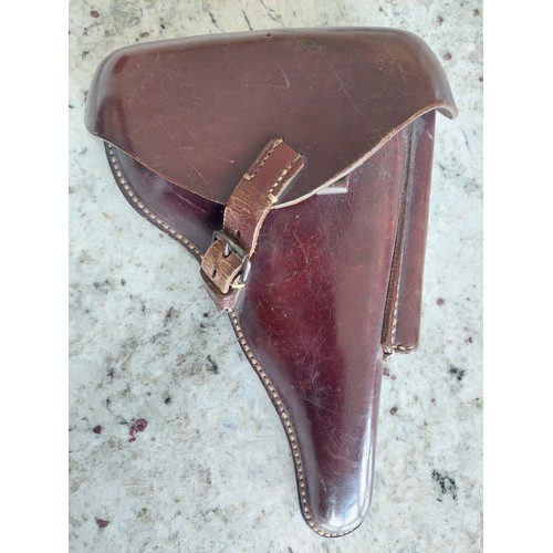 149 - WORLD WAR 2 THIRD REICH BROWN LEATHER HOLSTER STAMPED TO REAR 1939 WITH EAGLE AND SWASTIKA.  KIMNACH... 