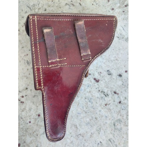 149 - WORLD WAR 2 THIRD REICH BROWN LEATHER HOLSTER STAMPED TO REAR 1939 WITH EAGLE AND SWASTIKA.  KIMNACH... 