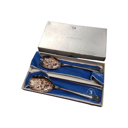 118 - PAIR OF BOXED GEORGIAN STYLE SILVER GILT BERRY SPOONS