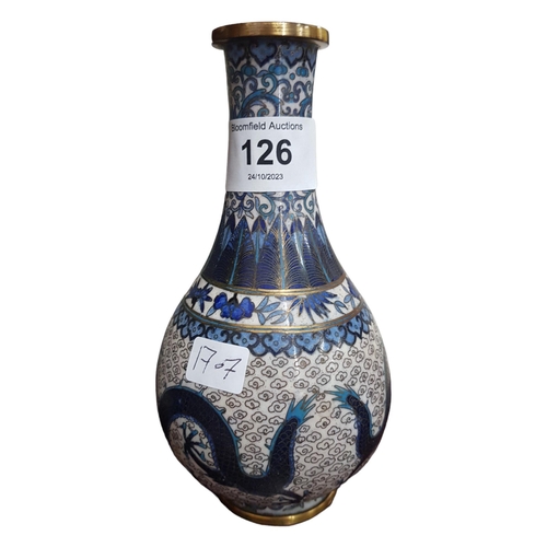 126 - BLUE CLOISONNE VASE 17CAM TALL