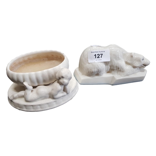 127 - BELLEEK POLAR BEAR AND SYLVAC CHERUB DISH