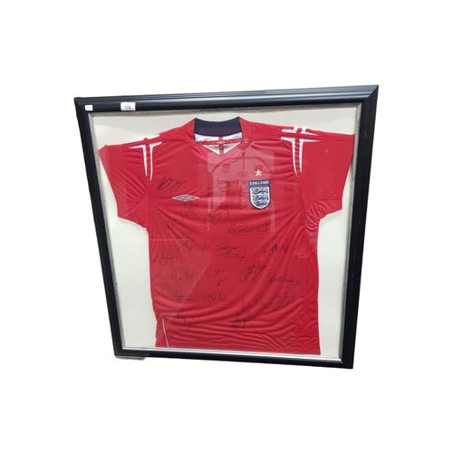 175 - FRAMED SIGNED ENGLAND AWAY SHIRT 2005 WITH C.O.A - SIGNED BY 19 TEAM MEMBERS