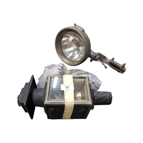 55 - OLD CARRIAGE LAMP & OLD BRASS LAMP