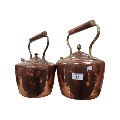 57 - PAIR OF GOOD COPPER KETTLES