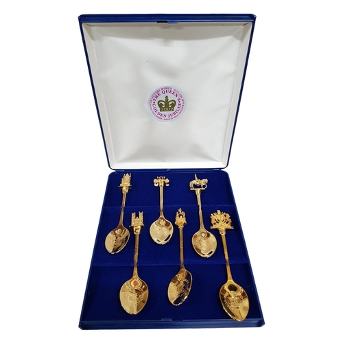 66 - CASED SET OF 22 CARAT GOLD PLATED QUEENS GOLDEN JUBILEE SPOONS