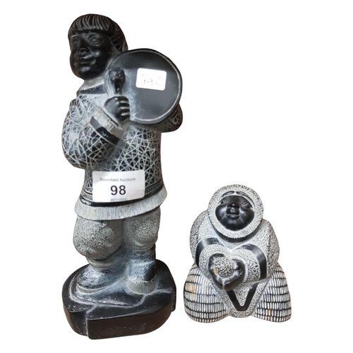 98 - 2 CARVED STONE ESKIMO FIGURES