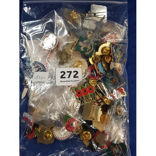 272 - BAG LOT OF MILITARY & POPPY PIN BADGES