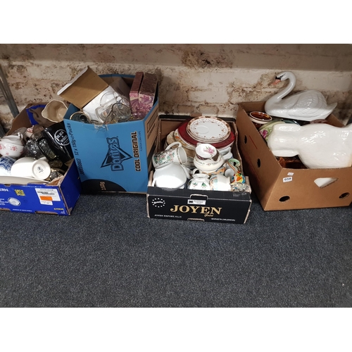 38 - 4 GOOD BOX LOTS, CHINA, GLASSWARE & DOMESTIC ITEMS