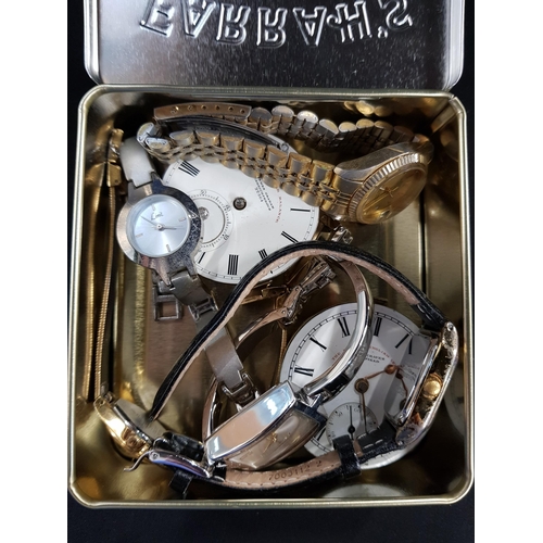 371 - TIN OF WATCHES AND WATCH PARTS