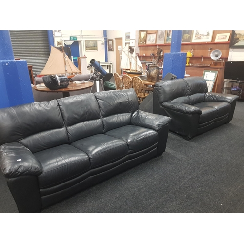 163 - BLACK LEATHER 3+2 SEATER SUITE