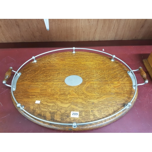 209 - LARGE OAK & SILVER PLATE BUTLERS TRAY