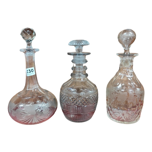 230 - 3 ANTIQUE DECANTERS, 1 GEORGIAN