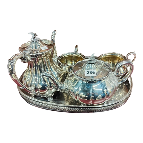 236 - 4 PIECE TEA/COFFEE SET ON EPNS TRAY