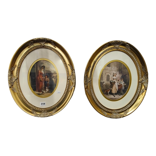 258 - 2 GILT FRAMED OVAL PRINTS