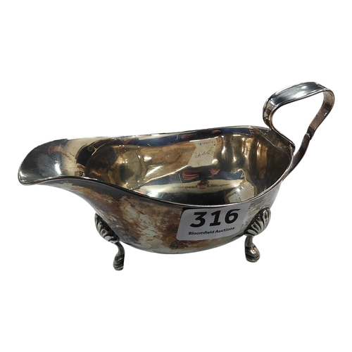 316 - SILVER SAUCE BOAT LONDON 1918-19 EDWARD BARNARD & SONS LTD CIRCA 105.5G