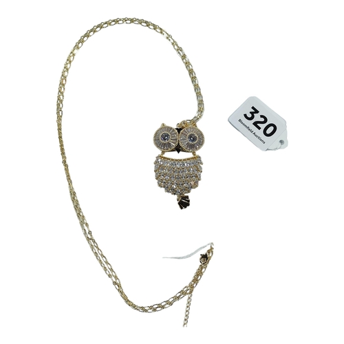 320 - SILVER GILT & CRYSTAL OWL PENDANT & CHAIN