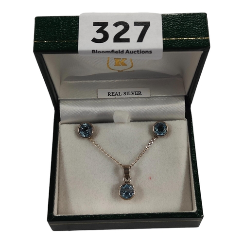 327 - BLUE TOPAZ & SILVER NECKLACE & EARRINGS