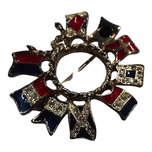 347 - SILVER, ENAMEL &CRYSTAL NAVY FLAG BROOCH