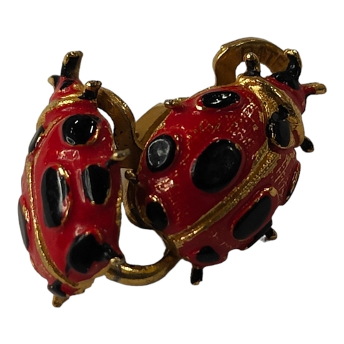 351 - PAIR OF YELLOW METAL & ENAMEL LADYBIRD EARRINGS