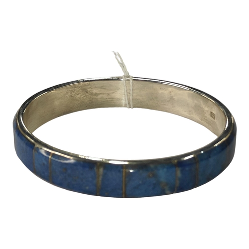 353 - HEAVY SILVER BLUE LAPIS BANGLE - 38.8 GRAMS