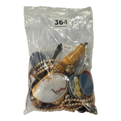 364 - BAG OF LOOSE CAMEOS, PEARLS, ODDS & ENDS