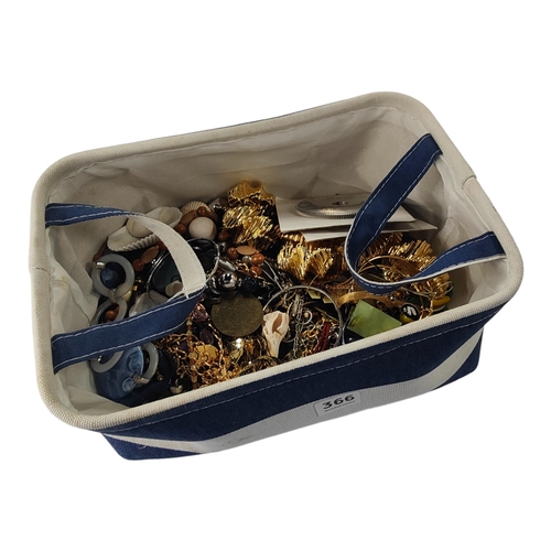 366 - BLUE & WHITE 2 HANDLED BOX WITH GOOD QUALITY COSTUME JEWELLERY