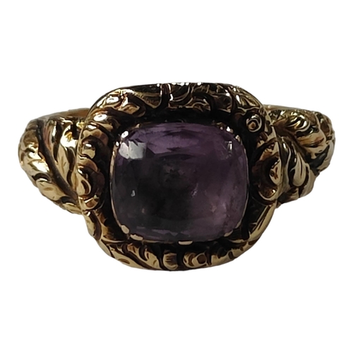 383 - VICTORIAN 15 CARAT GOLD AMETHYST SET RING