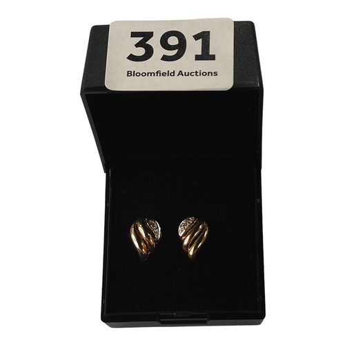 391 - PAIR OF 9 CARAT GOLD & DIAMOND EARRINGS