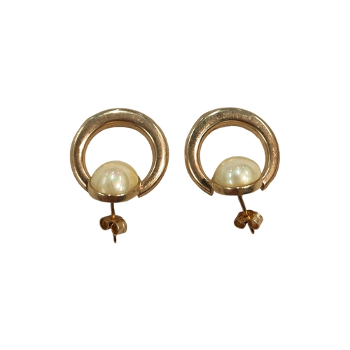 342 - PAIR OF 9 CARAT GOLD & PEARL HOOP/DROP EARRINGS