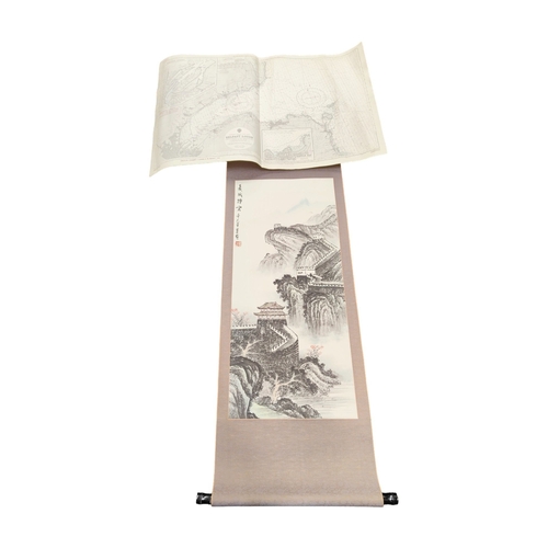 16 - CHINESE HANGING SCROLL AND A MAP