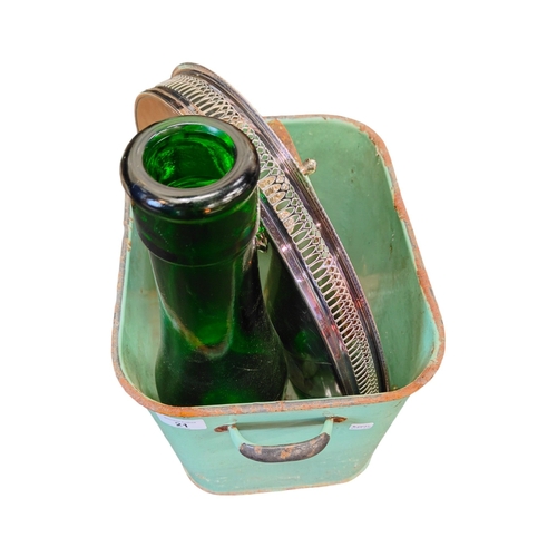 21 - ENAMEL BREAD BIN AND CONTENTS