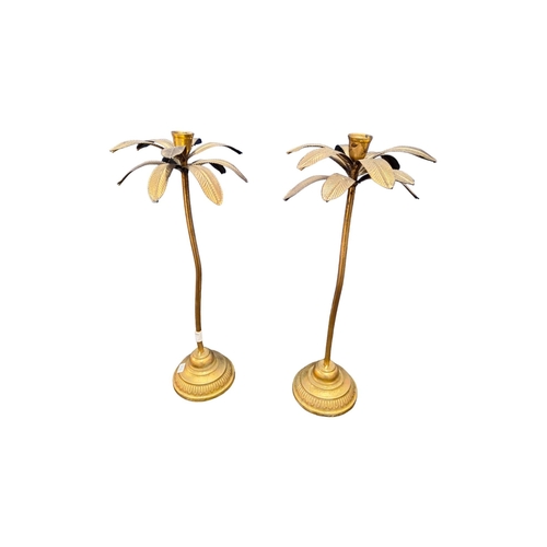 44 - PAIR OF PALM TREE CANDLESTICKS