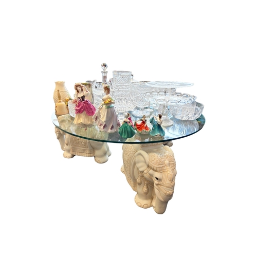 6 - GLASS TOPPED ELEPHANT TABLE ON STAND