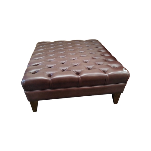 10 - LARGE BUTTONED BROWN LEATHER STOOL