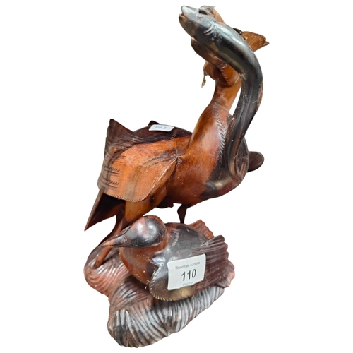 110 - HAND CARVED WOODEN CRANE BIRD