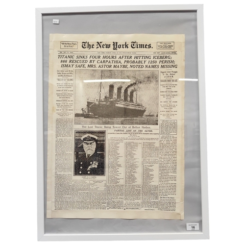 16 - FRAMED TITANIC NEWSPAPER PRINT