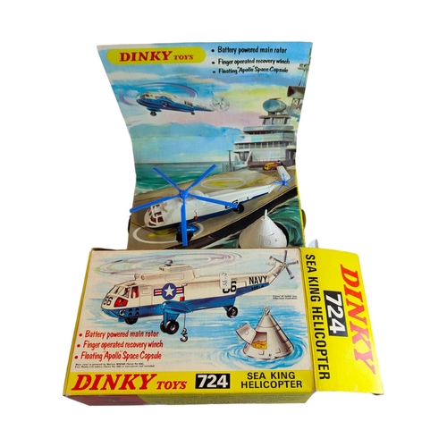 390 - BOXED DINKY MODEL 724, SEA KING HELICOPTER, BLUE/WHITE WITH STICKERS INCLUDED