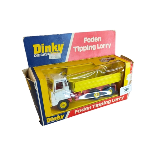 391 - BOXED DINKY MODEL 432, FODEN TIPPING LORRY, YELLOW/WHITE