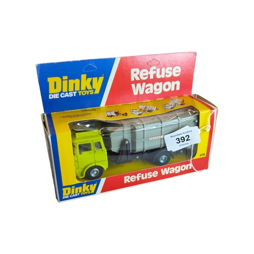 392 - BOXED DINKY MODEL 978, BEDFORD REFUSE LORRY, GREEN CAB & GREY BODYWORK