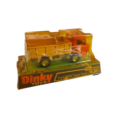 410 - BOXED DINKY MODEL 438, FORD D800 TIPPER TRUCK, ORANGE/YELLOW