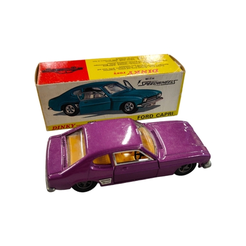 424 - BOXED DINKY MODEL 165, FORD CAPRI, WITH SPEED WHEELS, PURPLE COLOUR