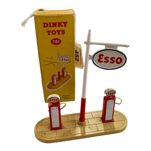 452 - BOXED DINKY MODEL 781, ESSO PETROL PUMP SET, ON PLATFORM WITH TWO PUMPS & SIGN