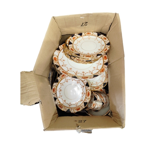 9 - BOX TO INCLUDE ANTIQUE TEA SET, VARIOUS PLATES & PLATTERS